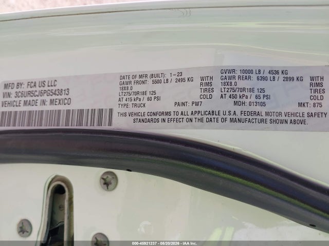 Продаж на аукціоні авто 2023 Ram 2500 Tradesman  4x4 6'4 Box, vin: 3C6UR5CJ6PG543813, номер лоту: 45921237