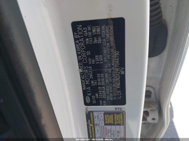 Aukcja sprzedaży 2014 Kia Soul, vin: KNDJN2A29E7044790, numer aukcji: 45921261
