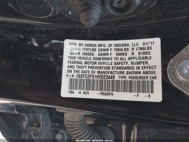 Honda Civic Lx 2017 19XFC2F51HE023449 Image 9