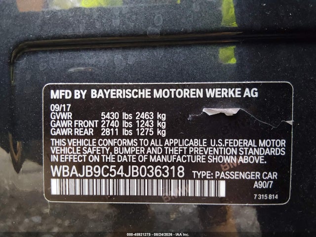 45921275 :رقم المزاد ، WBAJB9C54JB036318 vin ، 2018 Bmw M550i Xdrive مزاد بيع