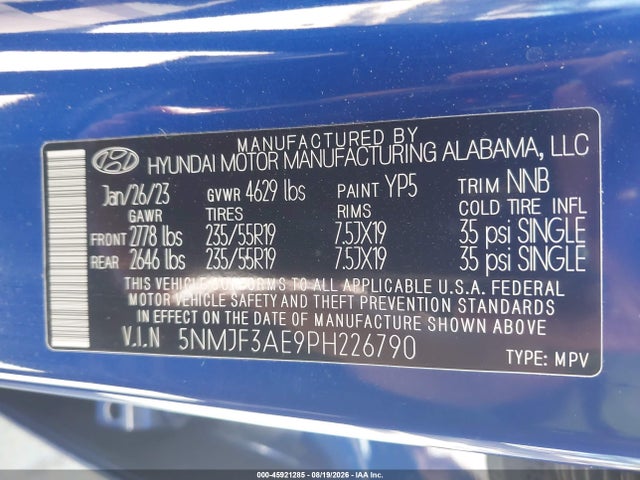 5NMJF3AE9PH226790 Hyundai TUCSON SEL
