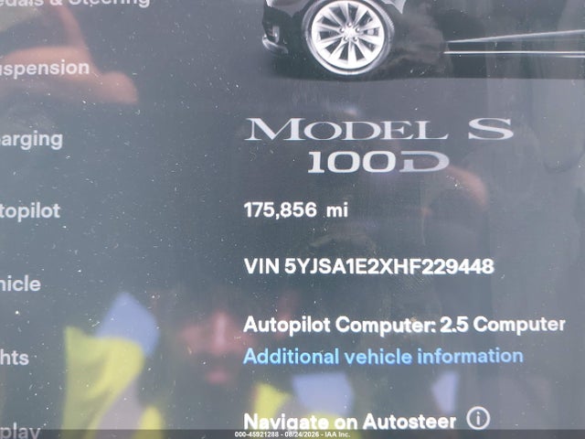Aukcja sprzedaży 2017 Tesla Model S 100d/60d/75d/90d/p100d, vin: 5YJSA1E2XHF229448, numer aukcji: 45921288