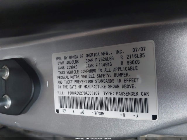 2008 Acura Tl 3.2 მანქანა იყიდება აუქციონზე, vin: 19UUA66278A003107, აუქციონის ნომერი: 45921298