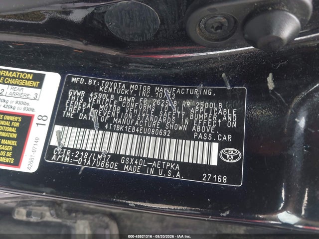 45921316 :رقم المزاد ، 4T1BK1EB4EU080692 vin ، 2014 Toyota Avalon Limited مزاد بيع