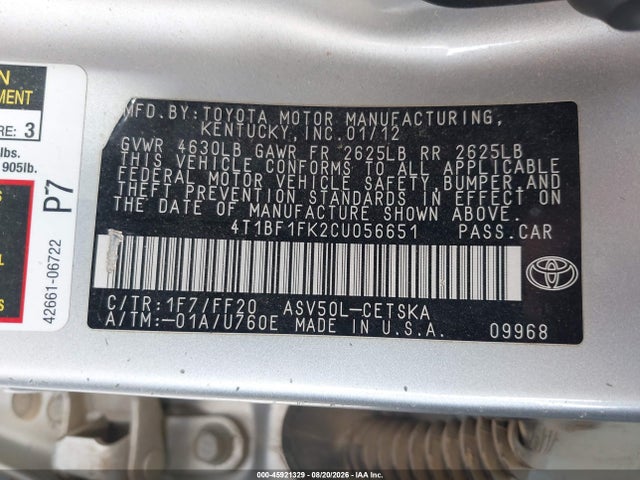 Продажа на аукционе авто 2012 Toyota Camry Se, vin: 4T1BF1FK2CU056651, номер лота: 45921329