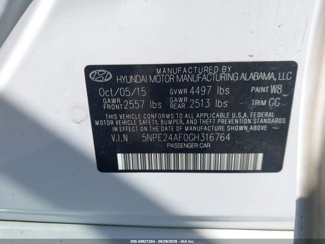 Hyundai SONATA SE 2016 5NPE24AF0GH316764 Image 9