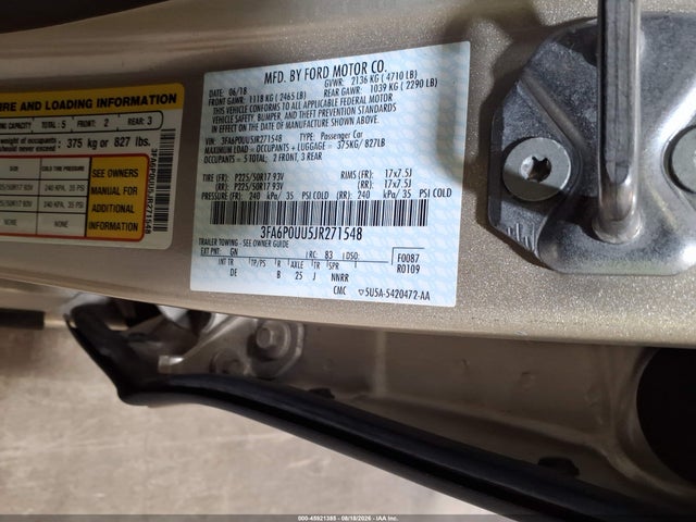 2018 Ford Fusion Hybrid S მანქანა იყიდება აუქციონზე, vin: 3FA6P0UU5JR271548, აუქციონის ნომერი: 45921385