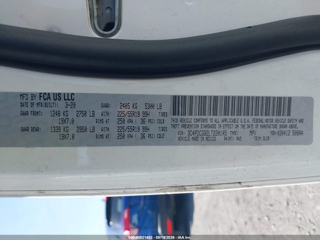 45921402 :رقم المزاد ، 3C4PDCGB2LT220145 vin ، 2020 Dodge Journey Crossroad مزاد بيع
