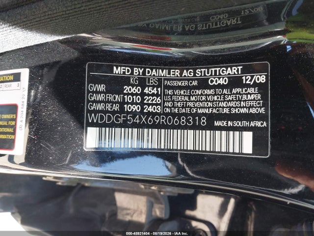 45921404 :رقم المزاد ، WDDGF54X69R068318 vin ، 2009 Mercedes-benz C 300 Luxury/sport مزاد بيع