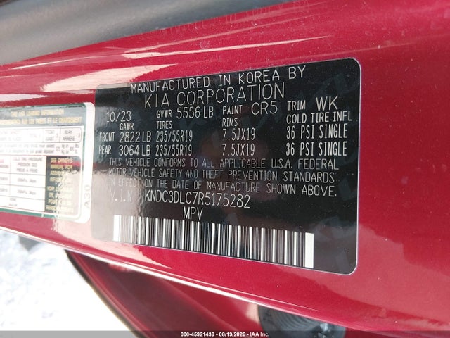 Aukcja sprzedaży 2024 Kia Ev6 Light Long Range, vin: KNDC3DLC7R5175282, numer aukcji: 45921439