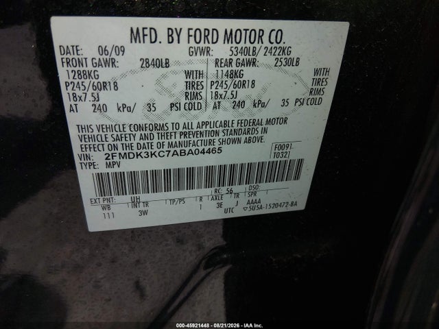 Продаж на аукціоні авто 2010 Ford Edge Limited, vin: 2FMDK3KC7ABA04465, номер лоту: 45921448