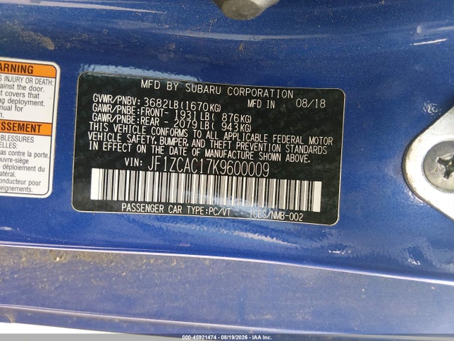 45921474 :رقم المزاد ، JF1ZCAC17K9600009 vin ، 2019 Subaru Brz Limited مزاد بيع