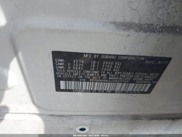 2018 Subaru Legacy 2.5i Limited მანქანა იყიდება აუქციონზე, vin: 4S3BNAN62J3003740, აუქციონის ნომერი: 45921504