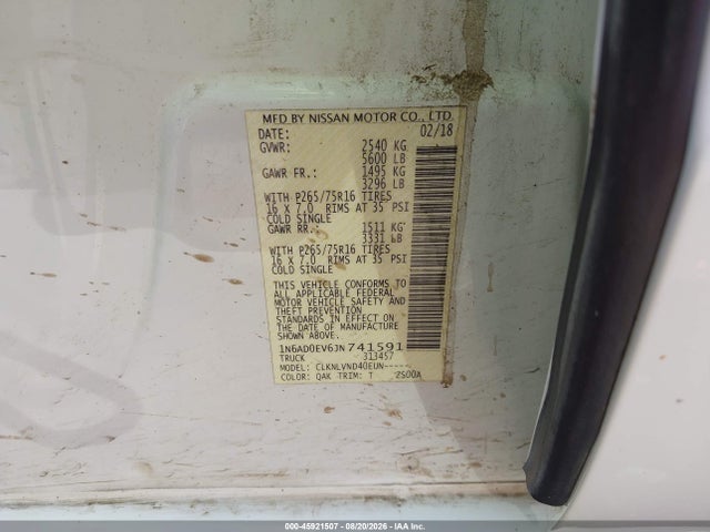 Aukcja sprzedaży 2018 Nissan Frontier Pro-4x, vin: 1N6AD0EV6JN741591, numer aukcji: 45921507