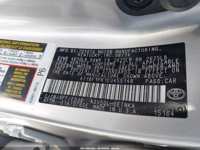Aukcja sprzedaży 2014 Toyota Camry Le, vin: 4T1BF1FK1EU455148, numer aukcji: 45921524