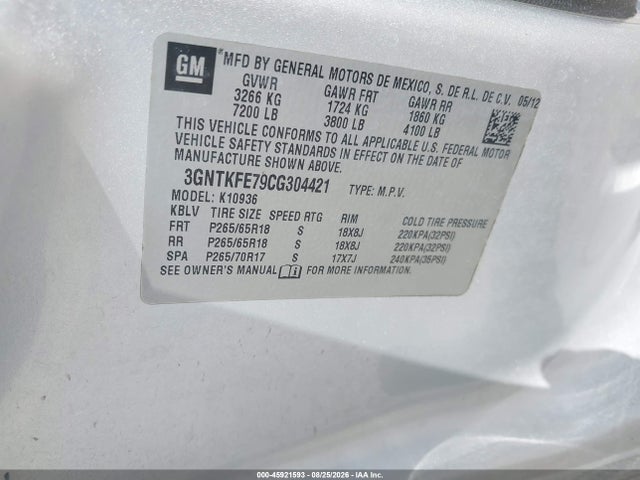 2012 Chevrolet Avalanche Lt მანქანა იყიდება აუქციონზე, vin: 3GNTKFE79CG304421, აუქციონის ნომერი: 45921593