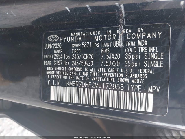 Продаж на аукціоні авто 2021 Hyundai Palisade Calligraphy, vin: KM8R7DHE2MU172955, номер лоту: 45921604