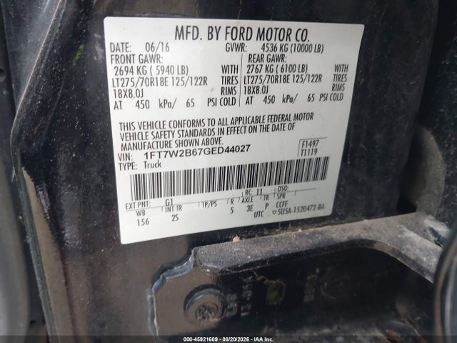 Ford F-250 Xlt 2016 1FT7W2B67GED44027 Image 9