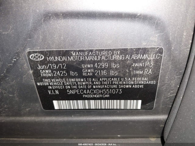 Aukcja sprzedaży 2013 Hyundai Sonata Limited, vin: 5NPEC4ACXDH551073, numer aukcji: 45921623