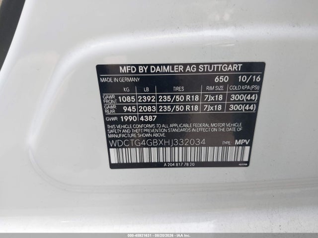 WDCTG4GBXHJ332034 Mercedes-Benz Gla 250 4matic