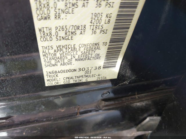 Продажа на аукционе авто 2013 Nissan Titan Sv, vin: 1N6BA0ED0DN303738, номер лота: 45921634
