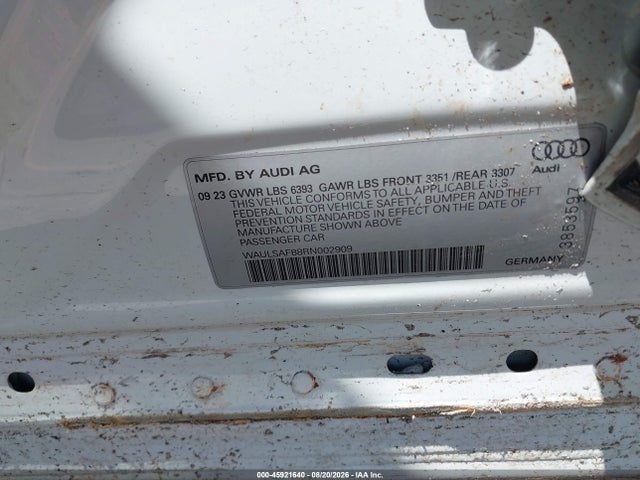 Aukcja sprzedaży 2024 Audi S8 Tfsi Quattro Tiptronic, vin: WAULSAF88RN002909, numer aukcji: 45921640