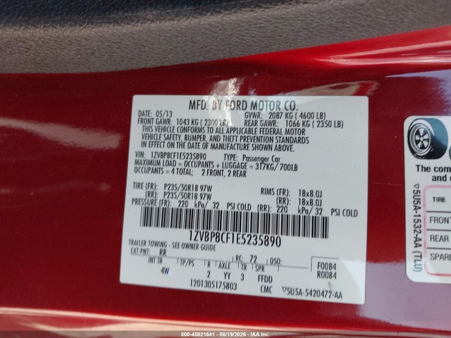 2014 Ford Mustang Gt Premium მანქანა იყიდება აუქციონზე, vin: 1ZVBP8CF1E5235890, აუქციონის ნომერი: 45921641