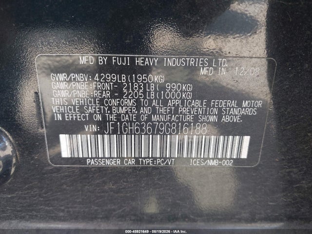 Auction sale of the 2009 Subaru Impreza Outback Sport, vin: JF1GH63679G816188, lot number: 45921649