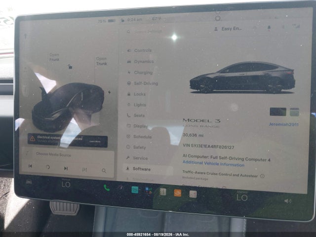 Aukcja sprzedaży 2024 Tesla Model 3, vin: 5YJ3E1EA4RF826127, numer aukcji: 45921654