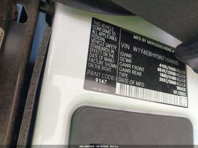 45921676 :رقم المزاد ، W1Y4EBHY5NT106860 vin ، 2022 Mercedes-benz Sprinter 2500 Standard Roof V6 مزاد بيع