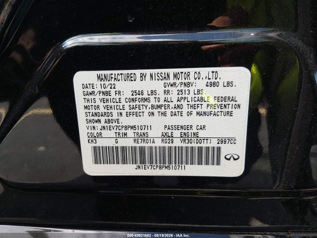Aukcja sprzedaży 2023 Infiniti Q50 Sensory, vin: JN1EV7CP8PM510711, numer aukcji: 45921682