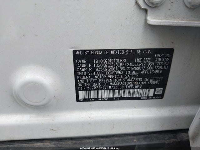 Продаж на аукціоні авто 2026 Honda Hr-v Awd Lx, vin: 3CZRZ2H37TM723668, номер лоту: 45921699