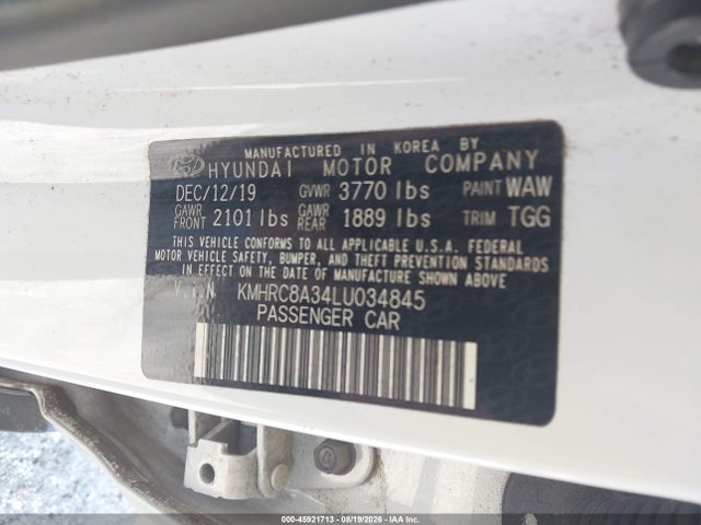 Продажа на аукционе авто 2020 Hyundai Venue Sel, vin: KMHRC8A34LU034845, номер лота: 45921713