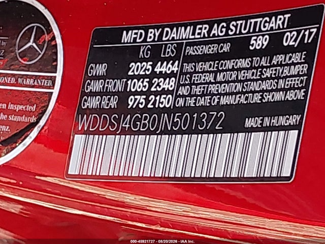 Продажа на аукционе авто 2018 Mercedes-benz Cla 250 4matic, vin: WDDSJ4GB0JN501372, номер лота: 45921727