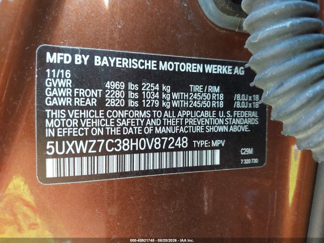45921748 :رقم المزاد ، 5UXWZ7C38H0V87248 vin ، 2017 Bmw X3 Sdrive28i مزاد بيع