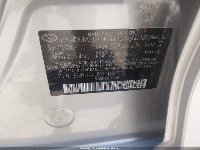 Hyundai ELANTRA SE 2020 5NPD74LF7LH603510 Image 9
