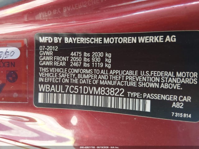 Продажа на аукционе авто 2013 Bmw 128i, vin: WBAUL7C51DVM83822, номер лота: 45921788