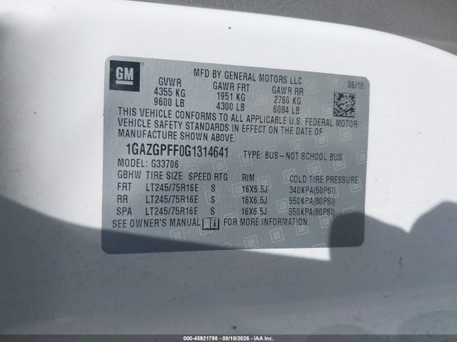 Chevrolet Express 3500 Lt 2016 1GAZGPFF0G1314641 Image 9