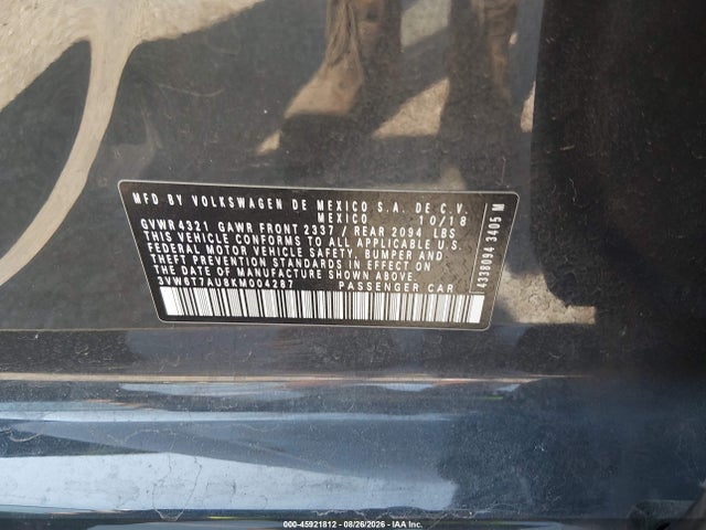 45921812 :رقم المزاد ، 3VW6T7AU8KM004287 vin ، 2019 Volkswagen Golf Gti 2.0t Autobahn/2.0t Rabbit Edition/2.0t S/2.0t Se مزاد بيع