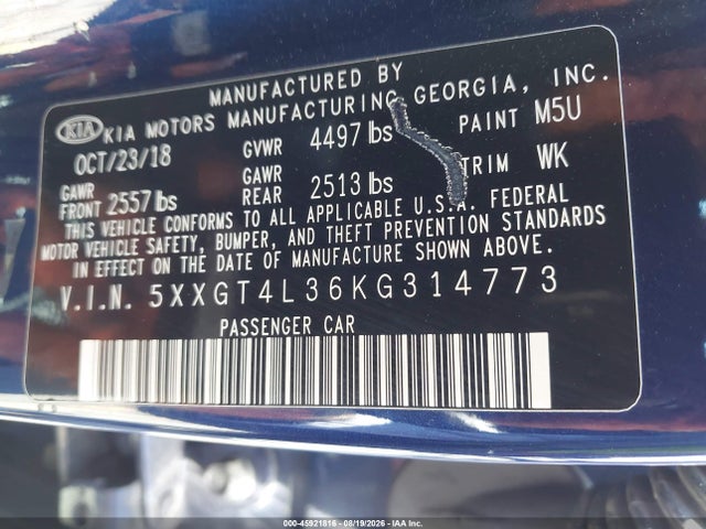 KIA Optima S 2019 5XXGT4L36KG314773 Image 9