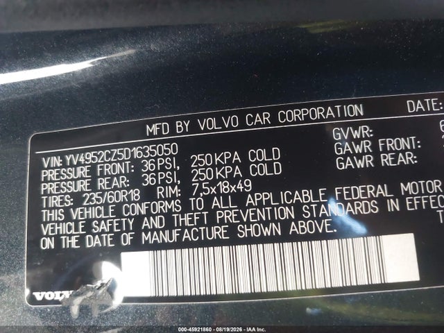 Aukcja sprzedaży 2013 Volvo Xc90 3.2/3.2 Platinum/3.2 Premier Plus, vin: YV4952CZ5D1635050, numer aukcji: 45921860