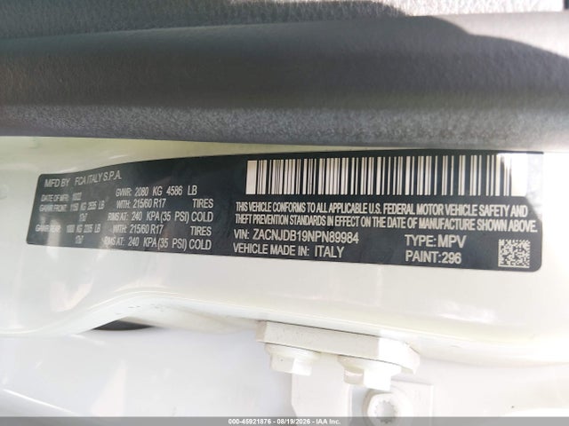 Продажа на аукционе авто 2022 Jeep Renegade Latitude 4x4, vin: ZACNJDB19NPN89984, номер лота: 45921876