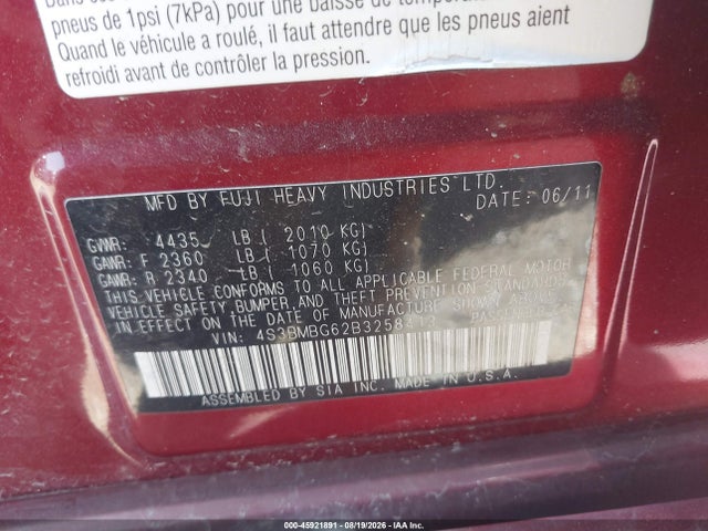 Aukcja sprzedaży 2011 Subaru Legacy 2.5i Premium, vin: 4S3BMBG62B3258413, numer aukcji: 45921891