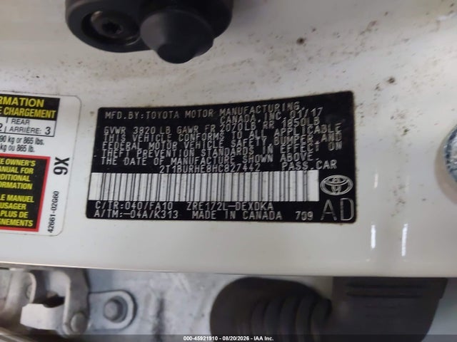 Aukcja sprzedaży 2017 Toyota Corolla L, vin: 2T1BURHE8HC827442, numer aukcji: 45921910
