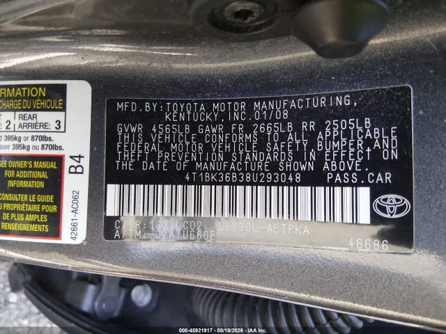 Aukcja sprzedaży 2008 Toyota Avalon Limited, vin: 4T1BK36B38U293048, numer aukcji: 45921917