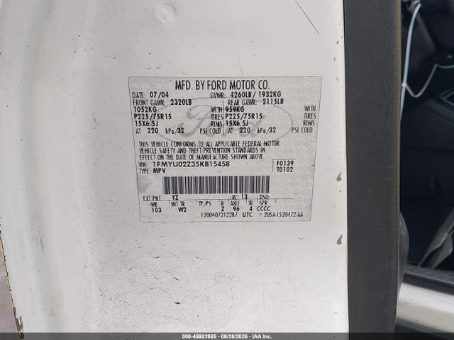 2005 Ford Escape Xls მანქანა იყიდება აუქციონზე, vin: 1FMYU02Z35KB15458, აუქციონის ნომერი: 45921925