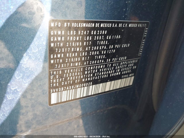 Продаж на аукціоні авто 2018 Volkswagen Tiguan 2.0t Se/2.0t Sel, vin: 3VV3B7AX6JM006025, номер лоту: 45921933
