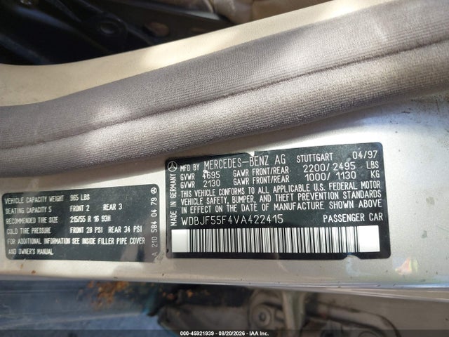 1997 Mercedes-benz E 320 მანქანა იყიდება აუქციონზე, vin: WDBJF55F4VA422415, აუქციონის ნომერი: 45921939