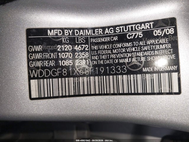 Продаж на аукціоні авто 2008 Mercedes-benz C 300 Luxury 4matic/sport 4matic, vin: WDDGF81X68F191333, номер лоту: 45921942