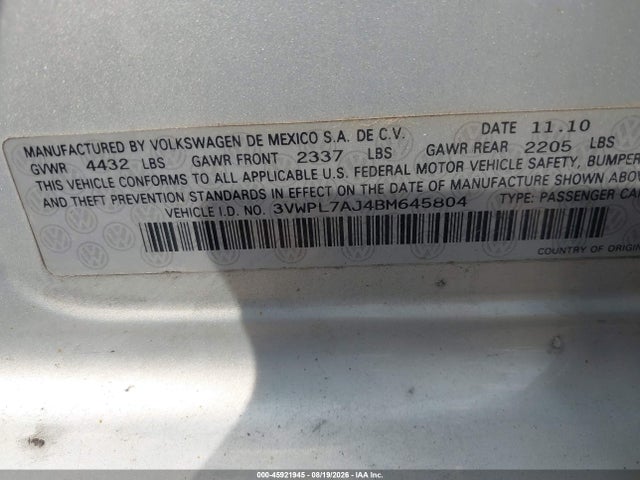 Продаж на аукціоні авто 2011 Volkswagen Jetta Sportwagen 2.0l Tdi, vin: 3VWPL7AJ4BM645804, номер лоту: 45921945